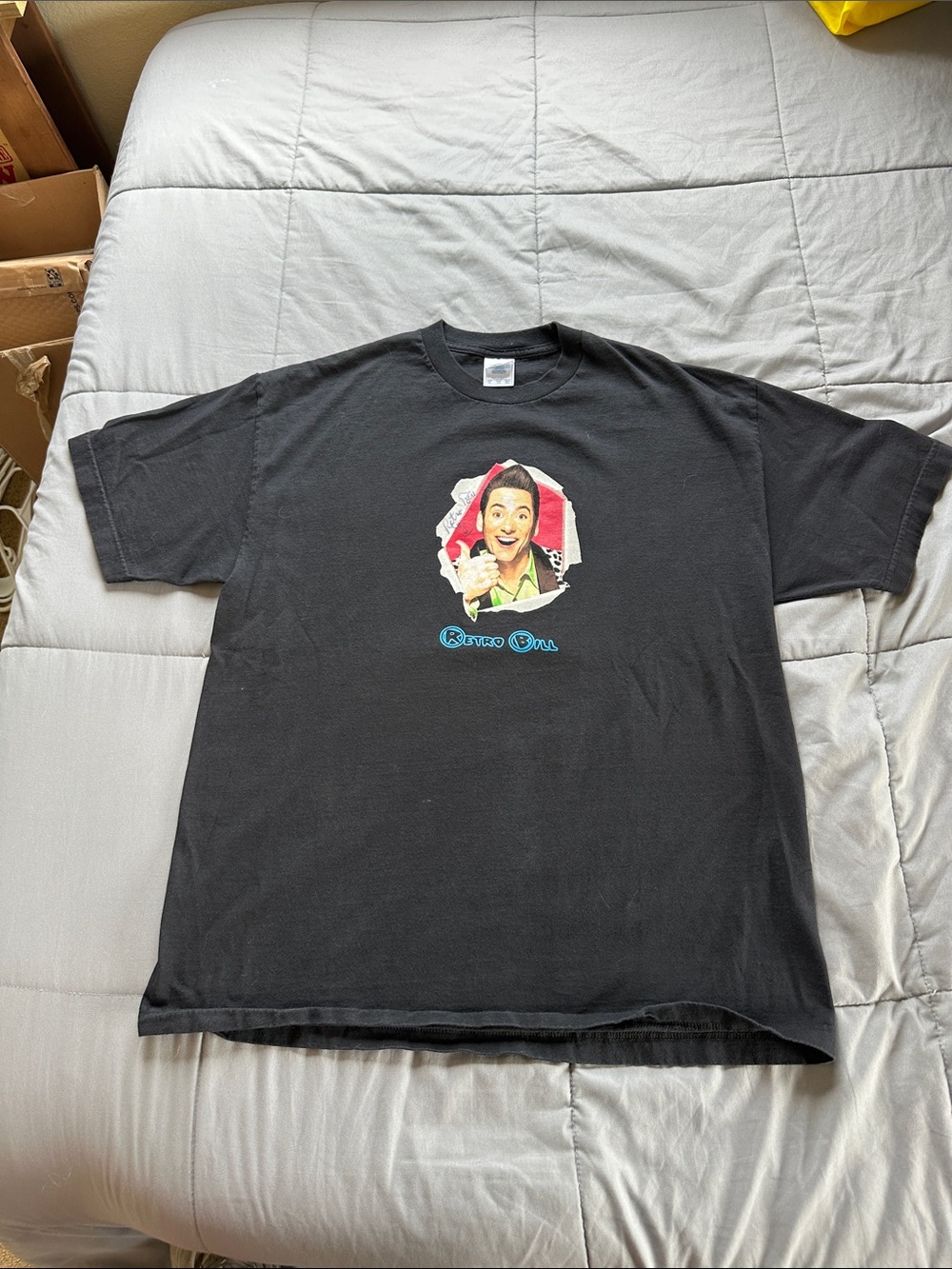 Black Graphic Short Sleeve Tee with Smiling Character